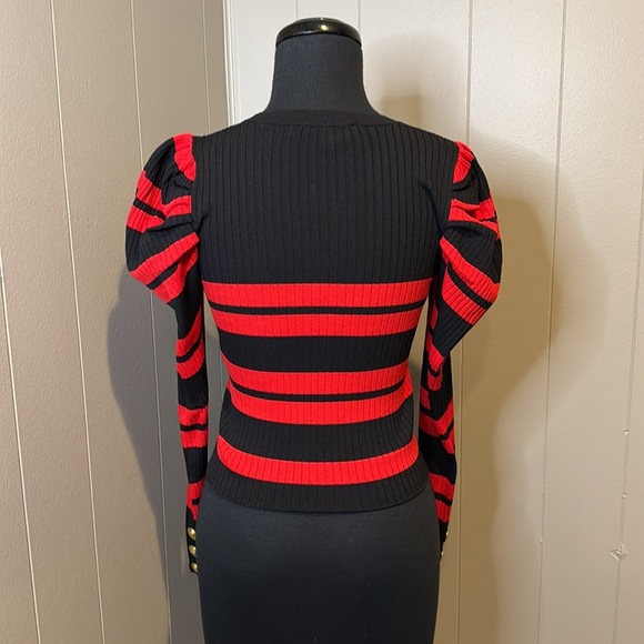 Zara Women’s Small Sweater Cropped Balloon Sleeves Stripes Ribbed Knit Crewneck - Picture 5 of 7